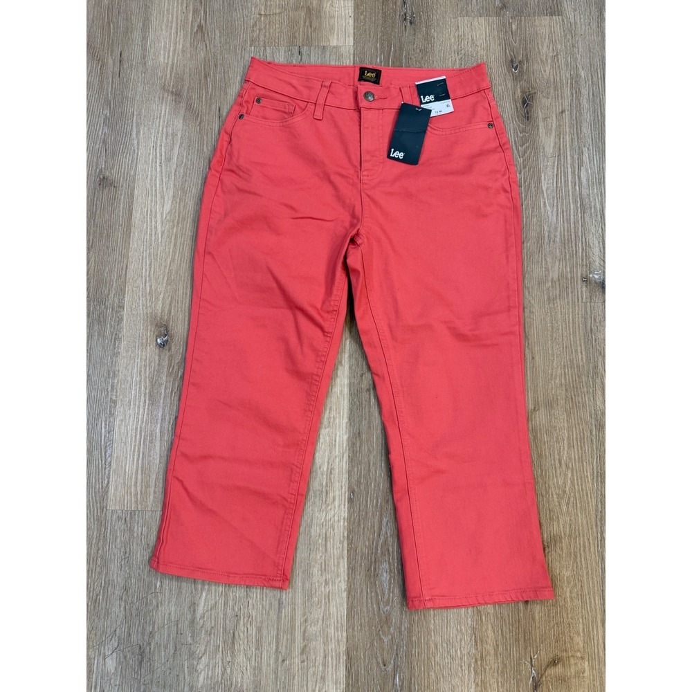 Lee Poppy Mid Rise Crop Pants Coral Pink Straight Leg‎ Womens 12 Medium Rise New